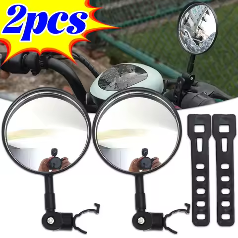 Motorcycle Side Mirrors with Adjustable Extended Strap Universal E-Bike Bicycle Wide-Angle Convex Mi