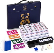 Chinese Royal Azure Small Mahjong Set, 144 Numbered Melamine 1.25" Size Tiles and 8 Blank Tiles, wit