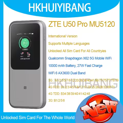 ZTE 5G Pocket WiFi 6 Pro Max U50 Pro MU5120 Dual Band 10000mAh 5G 4G Hotspot Sim Card LTE Cat22 Mobi
