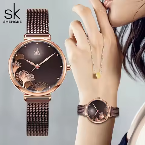 Shengke Creative Mesh Waterproof Women's Quartz Watch Fashion Ladies Watches Flower Female Wristwatc