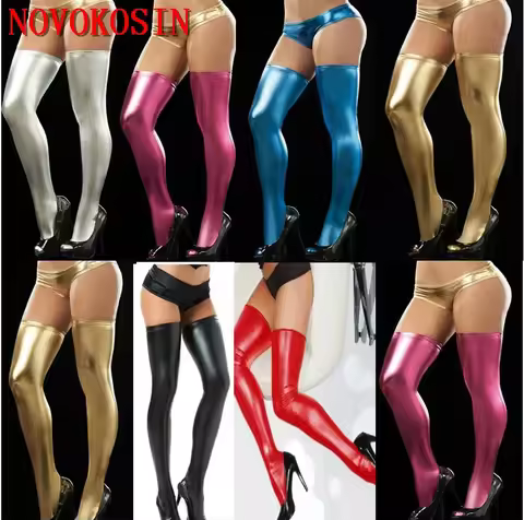 Lady Pole Dance Stocking 2018 Faux leather Clubwear Micro Mini Latex Silver Gold Blue Women Stocking
