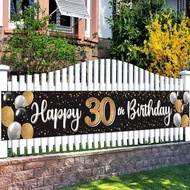 1pc Happy 30th Birthday Black & Gold Yard Sign Banner - Cheers To Thirty Years Old Birthday Home Out