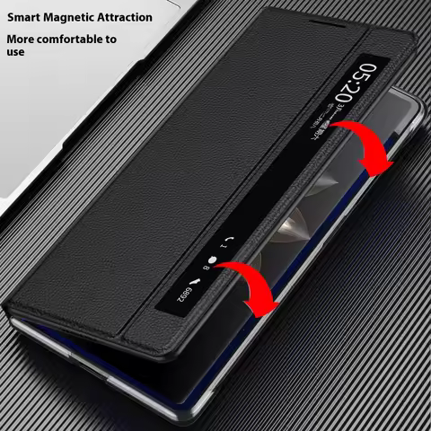 For Honor Magic V2 Smart Window Leather Phone Case For Magic V 2 Ultra-thin Shockproof Magnetic Flip