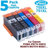 Vileed 5 Pack Pgi-750Xl Cli-751Xl For Canon Full Set Print Ink Cartridge Pgi-750 Pgi750 750 Xl 750Xl