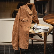 Type3 Suede Jacket Melade Lapel Loose Slimmer Look Brown Short Overalls Jacket Men Spring