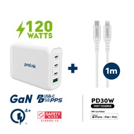 [Super Fast Charge 2.0 S23u S24u | Apple Watch | iPhone15] Prolink PTC412001 120W PPS PD GaN Fast Wall Charger Intellisense with Power delivery- Macbook Pro charger Laptop charger USB-C adapter iPhone 14 Samsung s22 Lenovo Nintendo