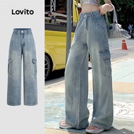 Casual Jeans Washed Pocket All Seasons Blue Jeans for Women L144AD337 Jeans Kasual Dicuci Poket Semu