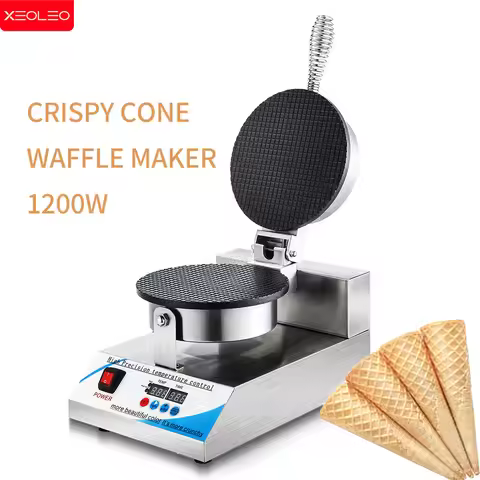 XEOLEO Electric Ice Cream Waffle Cone Maker 1200W Crispy Cone Waffle Maker Touchpad Egg Roll Waffle 