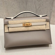 Hermes Mini Kelly Pochette VIP 訂製款 M8 銀河灰拼8L冰川白 swift 金釦B刻