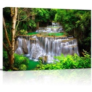 Canvas Giclee Print Wall Art Waterfall Landscape in Tropical Nature Forest Modern Artwork Wall Deco