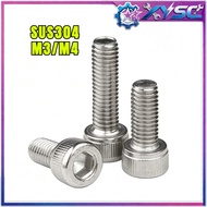 304 Stainless Steel Hex Socket Cap Screw Allen Key Bolt DIN912 M3 M4 L3‑180mm Skru SHINY SURFACE 【H8