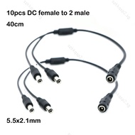 10pcs 0.4M 40cm DC 12v 1 Female to 2 Male Splitter 2 way Plug connector Cable 24awg 2A 5.5mm*2.1mm D