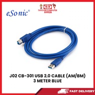J02 CB-301 USB 2.0 CABLE (AM/BM) 3 METER BLUE