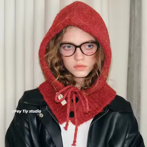 Beanie Cap Advanced Balakla Knitted Hat Women's Autumn/Winter Versatile Scarf Caps Hat Warm Baotou F