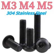 304 Stainless Steel M3 M4 M5 Black Round Head Hexagonal Machine Screw Bolt Mushroom Head Screw Fastening Screw