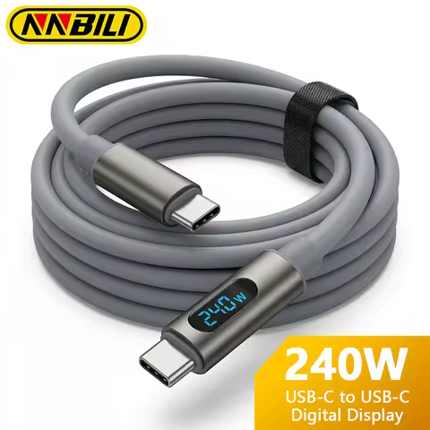 NNBILI 240W Type-C to Type-C Cable with Power Display 480Mbps Data Transfer PD Charging For Macbook 