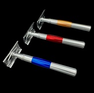 Slim Aluminum Colorful Double Edge Safety Razors - Blue, Red, or Yellow with Razor Blades