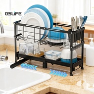 Gslife Multifunctional Elastic 2-Tier Dish Rack - Effective Drainage, With Chopsticks Rack & Spoons