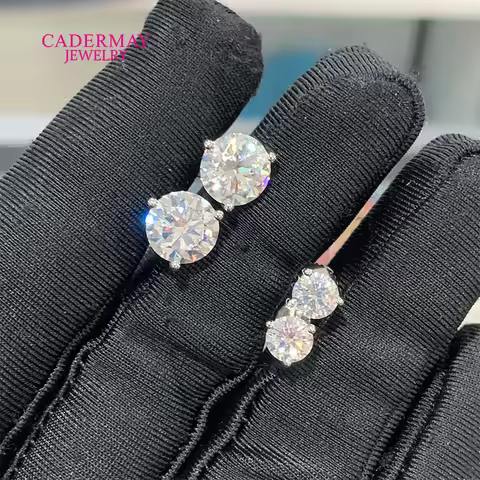 Cadermay 1ct 2ct 3ct 4ct D VVS1 Moissanite Diamond 3 Prongs Martini Earrings Stud 925 Sterling Slive