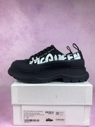 Alexander McQueen Tread Slick系列松糕厚底增高運動帆布鞋 全黑文字款 35-46碼