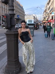 [Discount] American R Washed Leopard Print Jeans for Women Street Fashion Brand Wide Leg Floor-Lengt