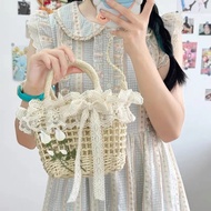 Summer Pastoral French Lolita Lolita Matching Handbags Bag Seaside Vacation Beach Crossbody Straw Ba