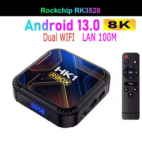 HK1 RBOX K8S RK3528 Android 13.0 Quad Core 8K HDR LAN 100M WIFI6 BT5.0 Voice Assistant Global Langua