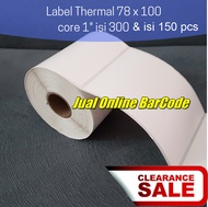 Label Thermal 78x100 mm 78 x 100 core 1" inch isi 300 dan isi 150