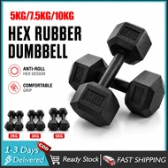 Hexagonal Rubberized Dumbbell Set 5KG/7.5KG/10KG Workout Dumbbell Strong and durable Gym Equipment w