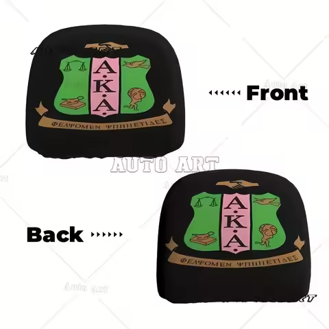 2pc Alpha Alpha Sorority Headrest Cover with Colorful Greek Lettering Symbols Universal Fit for Most
