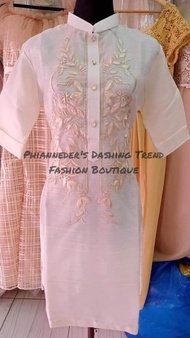 MARIE 3/4 LADY BARONG DRESS WITH EMBROIDERED DESIGN