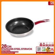 MERAH PUTIH Supra Stainless Steel Pan Nonstick Stir Wok Marble 28cm Red White