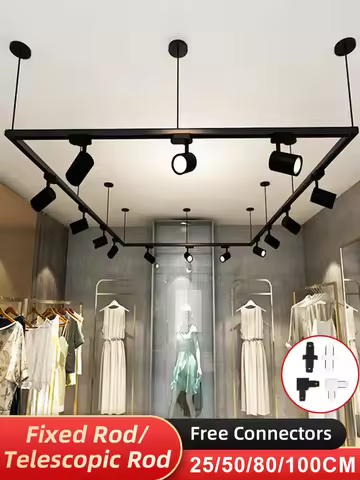 0.5M 1M LED Track Light Rail 220V Aluminum Adjustable Hanging Rod 25-100CM Led Track Bar 2 Wire Conn