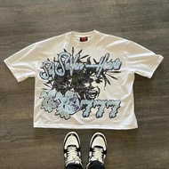 T-shirt kapas grafik American 777, cetakan besar, gaya gothic, kasual pintar, Harajuku, pakaian jala