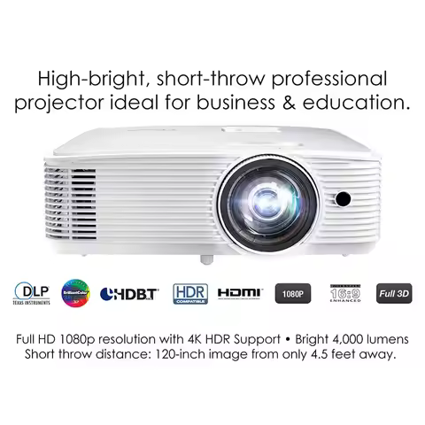 Optoma EH412ST Projector 1080P Short Throw DLP 4000 Lumens Smart Full 3D 4K Video Proyector