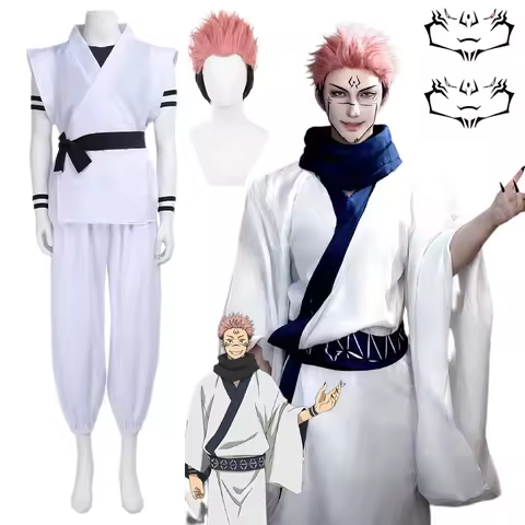 Ryomen Sukuna Cosplay Costume Anime Kimono Outfits Full Set Wig Tattoo Stickers りょうめん すくな Halloween 