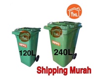 Heavy Duty 120L / 240L Green Waste Bin with wheels # Tong Sampah Hijau