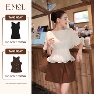 E.MOL pleated waist batwing silk shirt