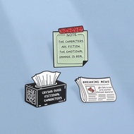 Fictional Character Enamel Pins Cute Newspaper Tissue Box Book Lover Brooch Lapel Badges Clothing Ac