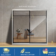 Free Intsallation | AZ AntiJump 8x8 Sliding Full Mirror Wardrobe | Almari Pintu Cermin |Rak Baju Alm