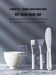 Set de herramientas de limpieza y cuidado facial personal hecho por  mismo, 5 piezas de cepillo de mascarilla de silicona suave que aplica la mascarilla y recipiente, set de herramientas de cuidado facial para salón de belleza