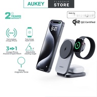 AUKEY LC-MC312 MagFusion Z Qi2 MFW 3-in-1 15W Foldable Magnetic Fast Wireless Charging Station