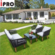 IPRO Outdoor Furniture Rope Sofa Set / 4 Piece Patio Garden Sofa 4 seater with Cushion / Balcony Cof