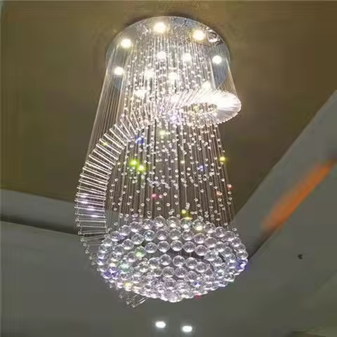 Modern Long LED Spiral Crystal Chandeliers Lighting For Staircase Stair Lamp Showcase Bedroom Living