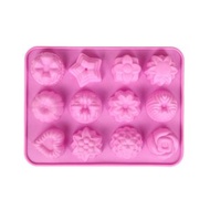 【12連玫瑰花模】粉色矽膠模具 烘培蛋糕啫喱啫喱糕點模具- 12連玫瑰花模具(D596-1) 均碼