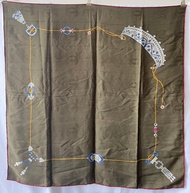 Cartier卡地亞墨綠色暗花珠寶暗紅色車邊絲巾圍巾 日本中古