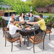 Outdoor Barbecue Table and Chair Cast Aluminum Commercial Outdoor Leisure Charcoal Barbecue Grill Courtyard Table Home Y