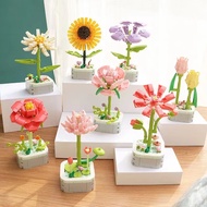Potted rose bouquet small particle assembly block toy desktop decoration girl gift Blocks Gift Build