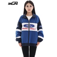 MON F1 Ford Racing Jacket For Women Blue Vintage Embroidered Windbreaker Jacket With Zipper Unisex