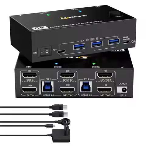 USB 3.0 KVM Switch 3/2/1 Monitor 2 Computer 8K@60Hz 4K@144Hz,HDMI KVM Switch Triple/Dual Monitor for
